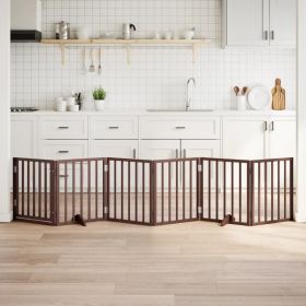 Dog Gate with Door Foldable 6 Panels Brown 118.1 " Poplar Wood